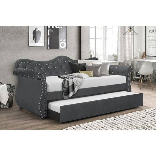 Cozy Gray Velvet Daybed with Trundle