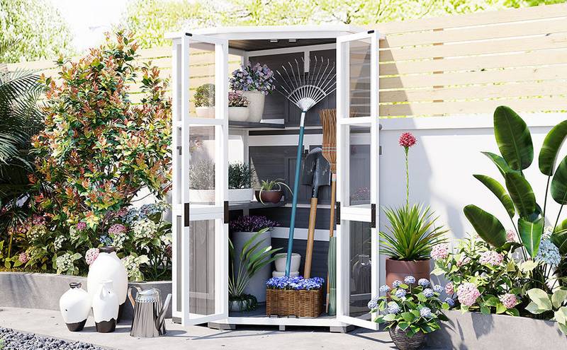 Garden Storage Haven: Stylish Outdoor Shed and Mini Greenhouse