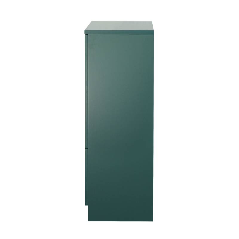 Chic Green Cabinet with Glass Doors and Open Storage