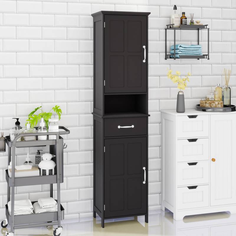 Sleek Slim Floor Cabinet with Adjustable Shelves - Black