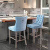 Chic Velvet Barstools with Tufted Detail - Set of Two (Light Blue)