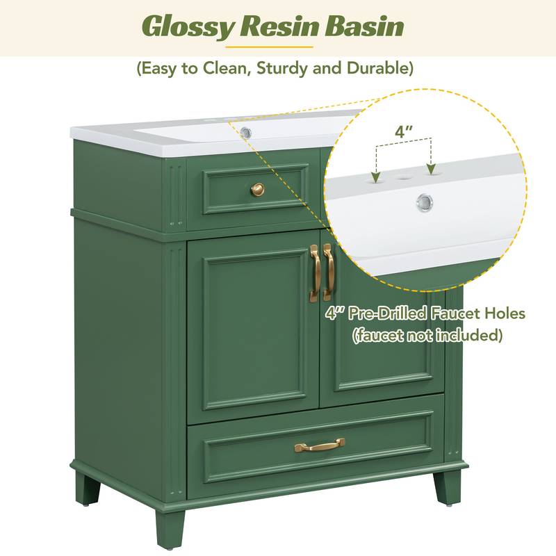 Vintage Green Bathroom Vanity with Soft-Close Storage
