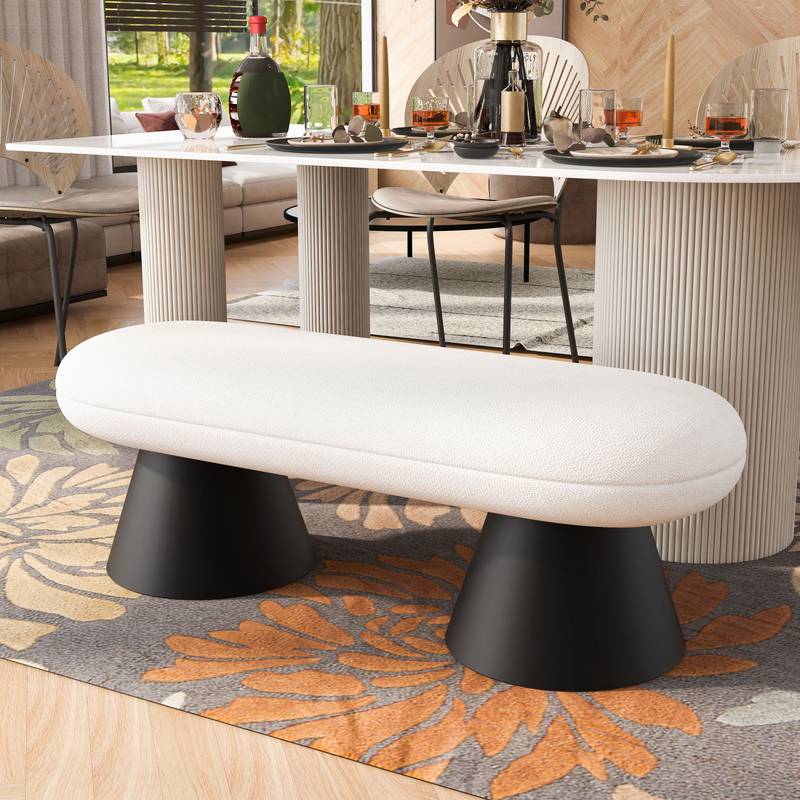 Stylish Beige Upholstered Bench with Black Legs