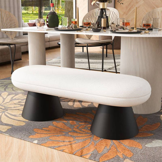 Stylish Beige Upholstered Bench with Black Legs