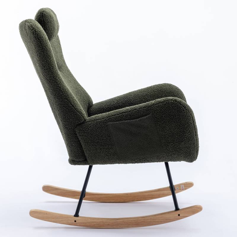 Cozy Rocking Chair with Pocket - Soft Teddy Fabric Glider in Dark Green
