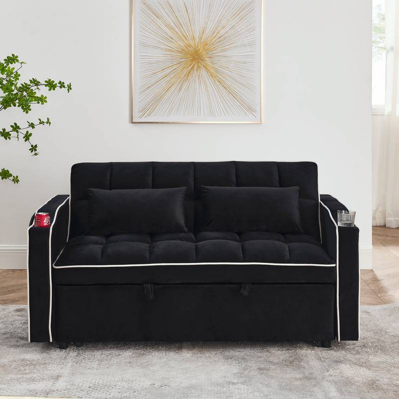 Cozy Convertible Velvet Sofa Bed with USB, Ashtray & Swivel Stand