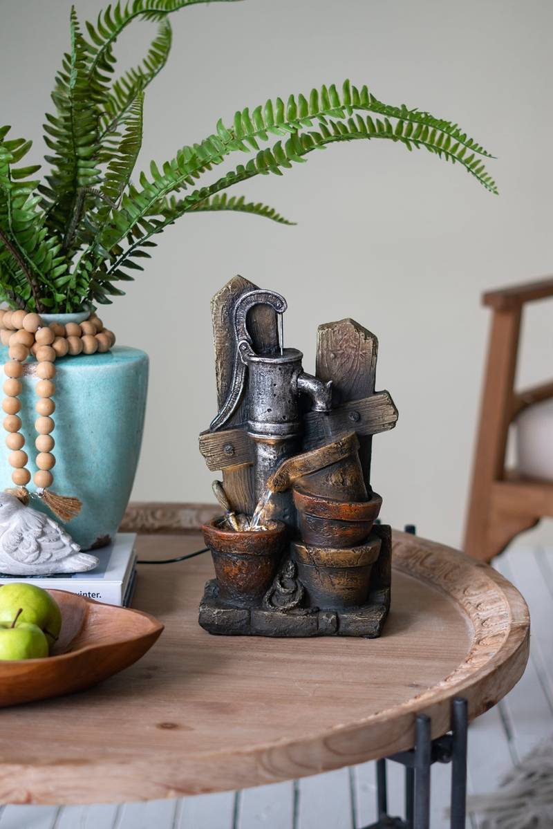 Charming Antique Pump Water Fountain with LED Glow