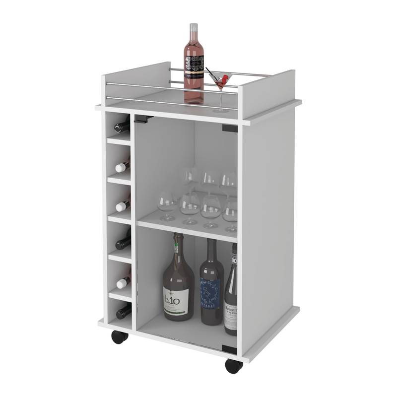 Chic Vegas Bar Cart with Glass Doors & Liquor Cubbies
