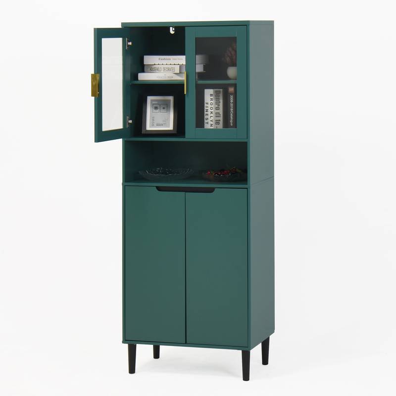 Stylish Green Glass Door Bookcase - Versatile Storage for Any Room