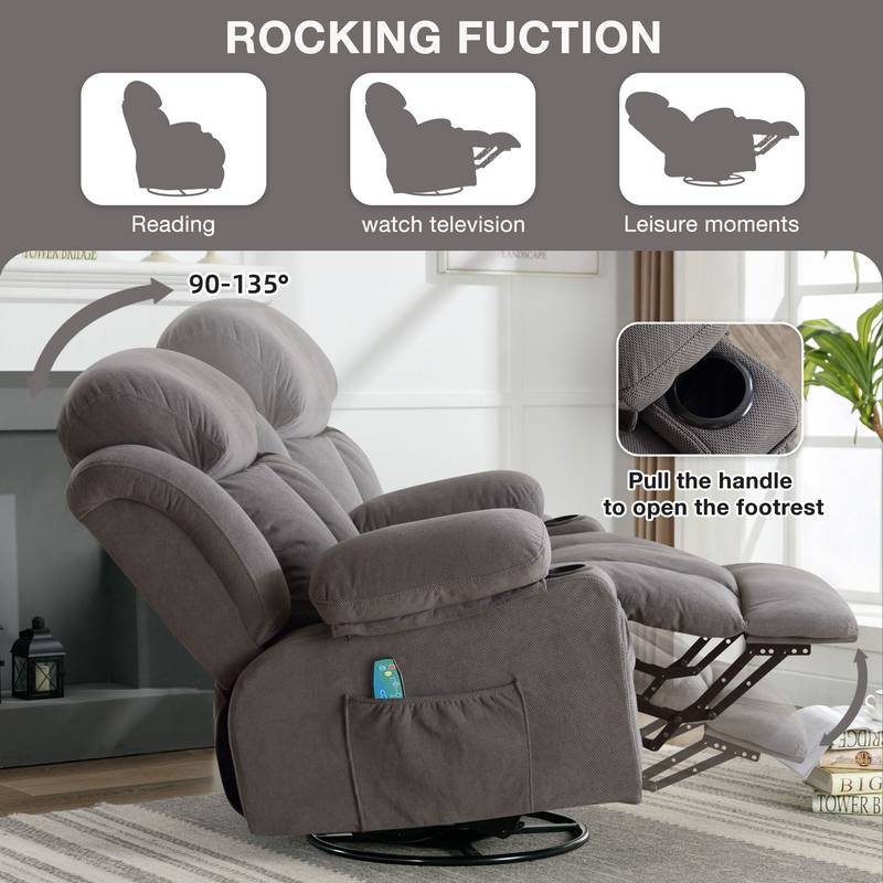 Cozy Heated Massage Recliner with USB and Cup Holders - Grey