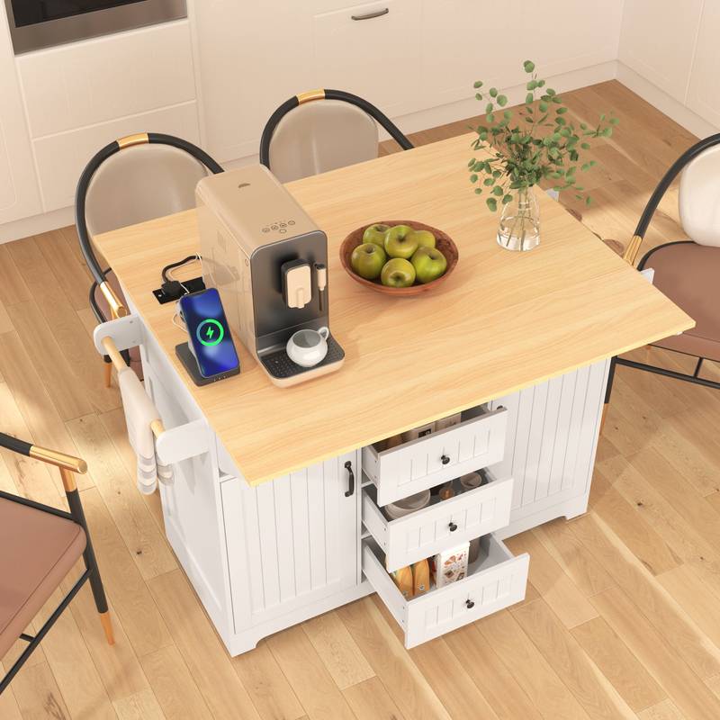 Stylish Rolling Kitchen Island with Drop Leaves and Storage