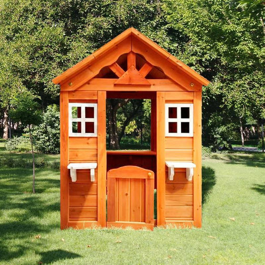 Cozy Wooden Playhouse with Flowerpot Holder