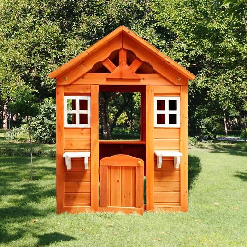 Cozy Wooden Playhouse with Flowerpot Holder