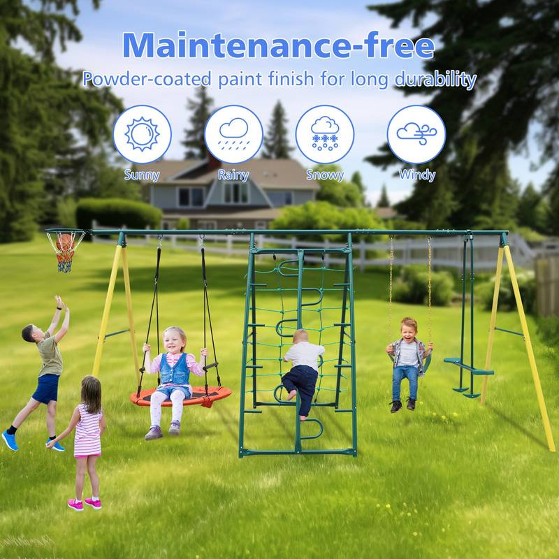 Backyard Metal Swing Set with Safety Belt