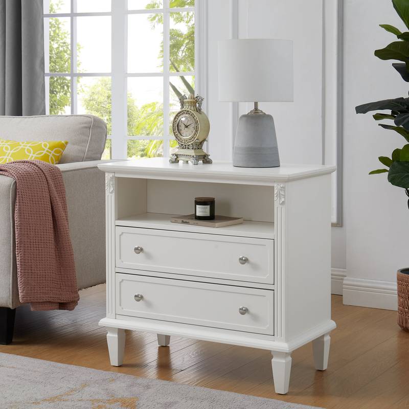 Charming Farmhouse Nightstand with Charging Station and Drawers