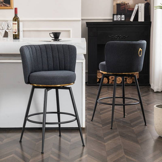 Stylish Gray Swivel Bar Stools with Metal Accents