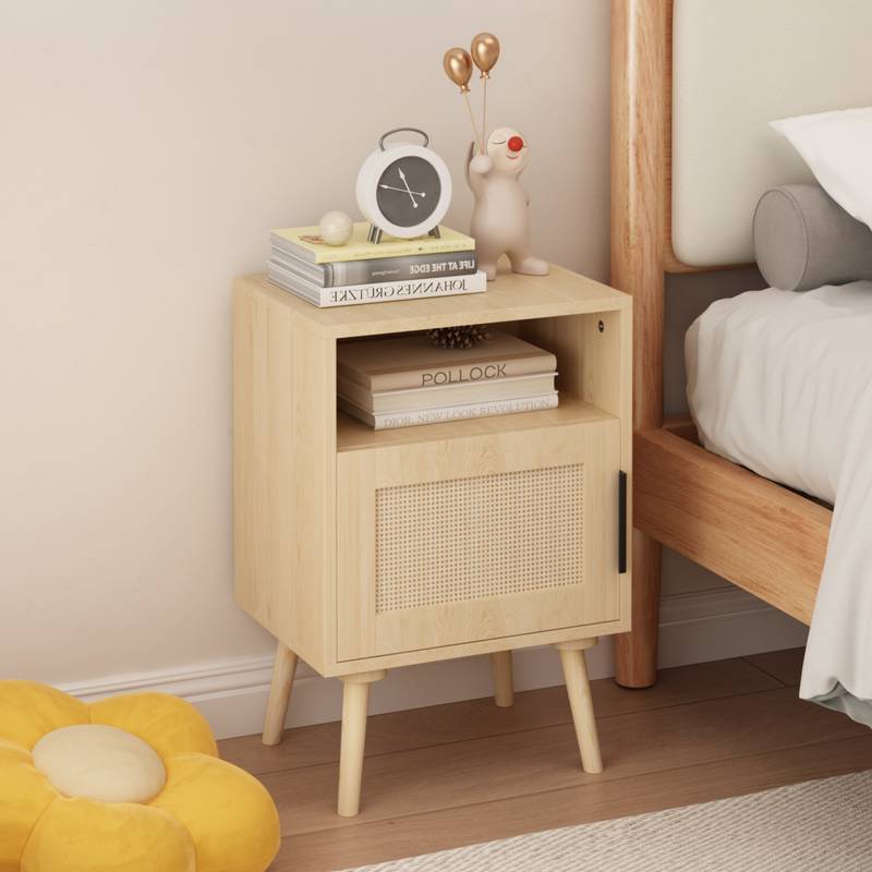 Chic Rattan Nightstand with Open Shelf - Perfect for Small Spaces