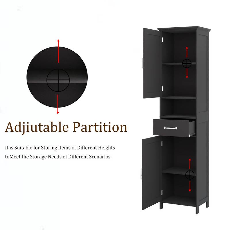 Sleek Slim Floor Cabinet with Adjustable Shelves - Black