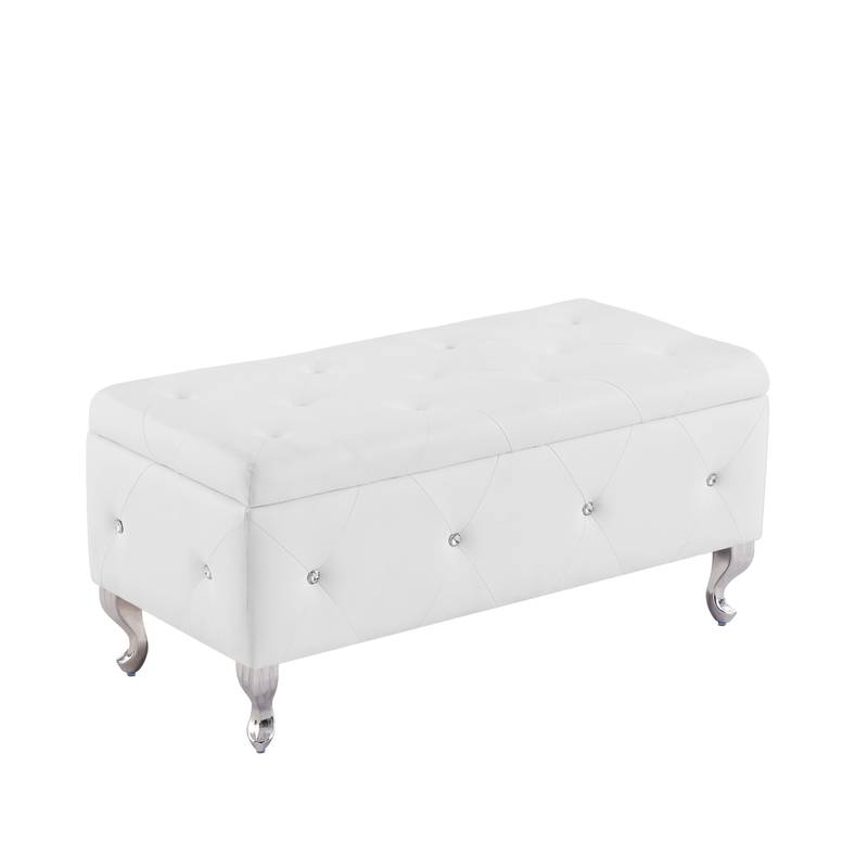Cozy White Storage Bench with Padded Seat