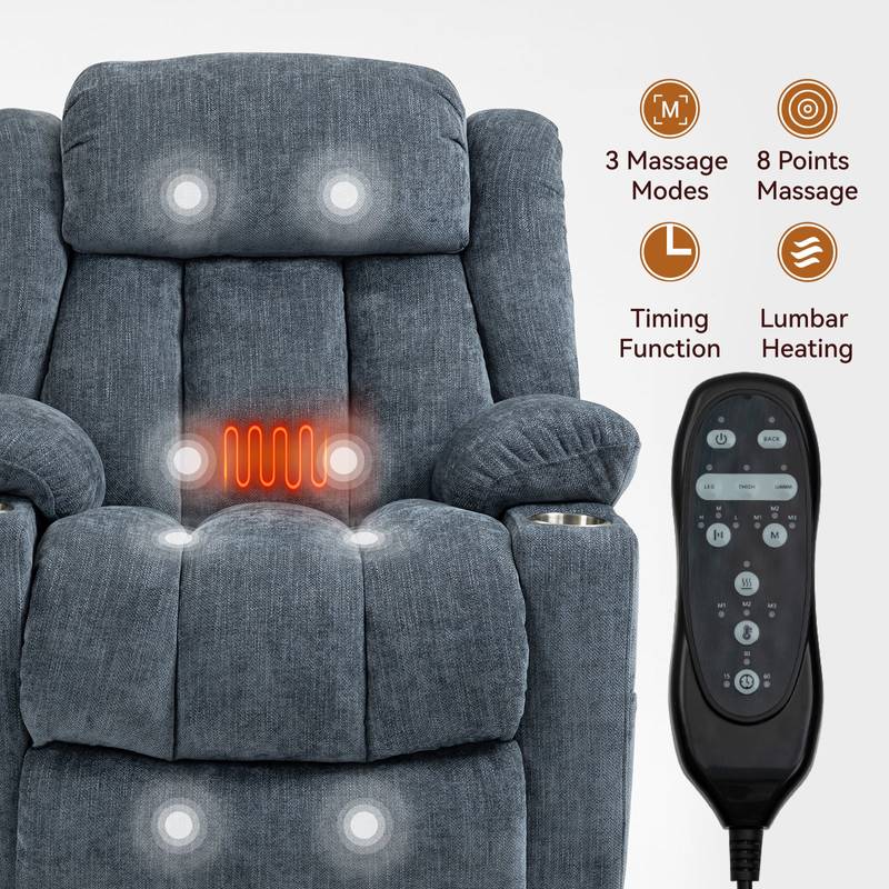 Cozy Power Lift Recliner with Massage & Heat - Heavy Duty Comfort in Blue