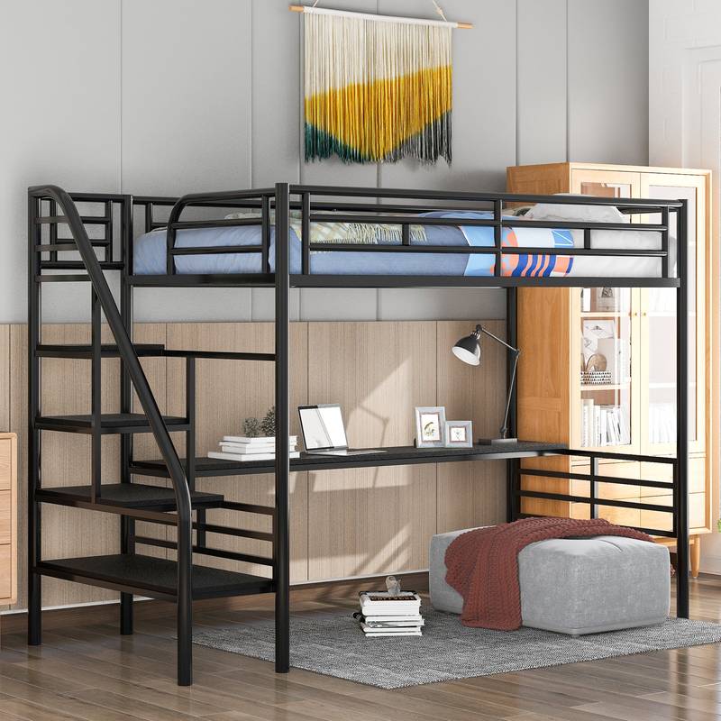 Urban Loft Bed with Built-In Desk - Twin Size, Black