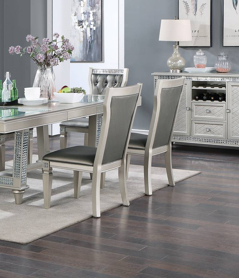 Elegant Vintage Dining Set with Glass Top and Tufted Chairs