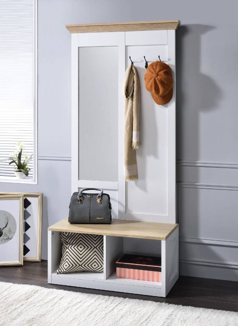Melati Hall Tree: Stylish Storage in Light Oak and White