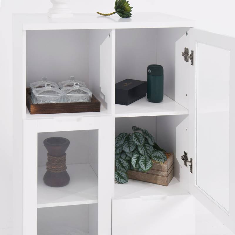 Chic White Glass Door Cabinet