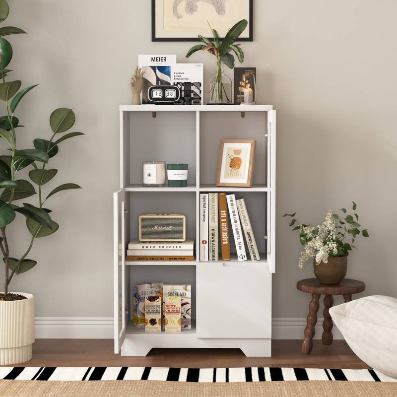 Chic White Glass Door Cabinet