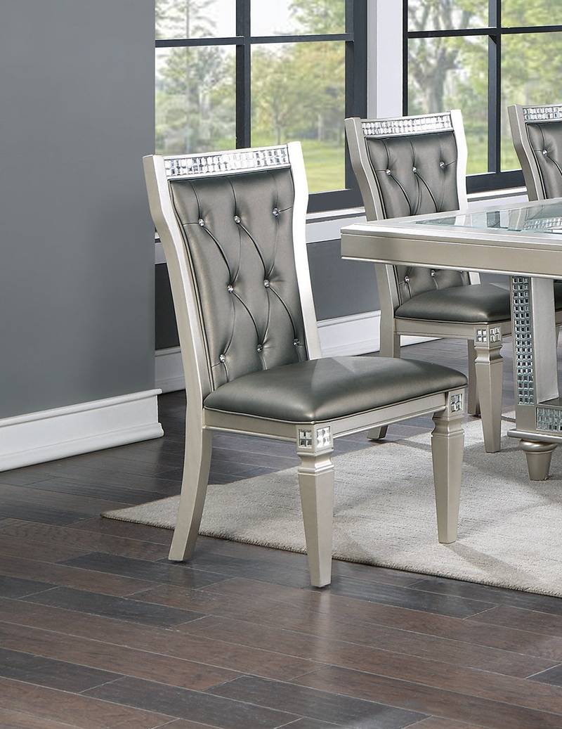 Elegant Vintage Dining Set with Glass Top and Tufted Chairs