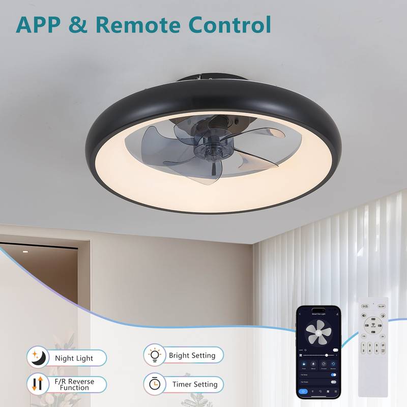 Smart LED Ceiling Fan Light – Dimmable & Color Adjustable with App & Remote Control