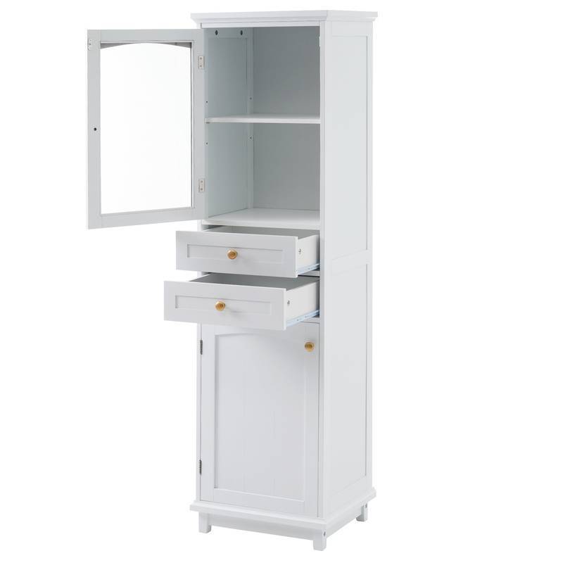 Chic Tall Bathroom Cabinet with Glass Doors & Adjustable Shelves