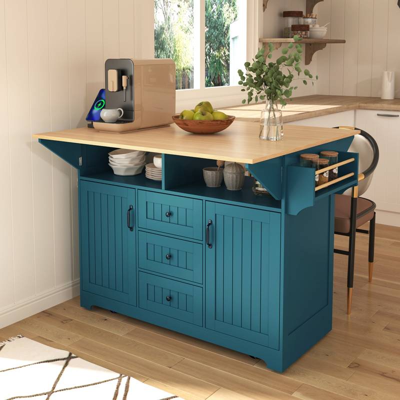 Versatile Rolling Kitchen Island with Drop Leaves and Power Outlet