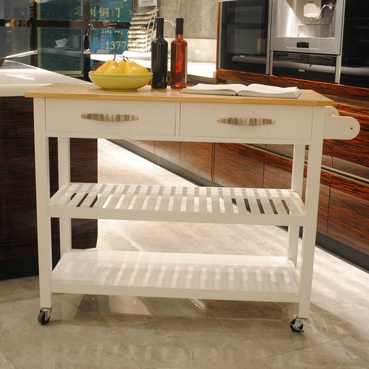 Rustic Mobile Kitchen Island with Lockable Wheels & Two Drawers