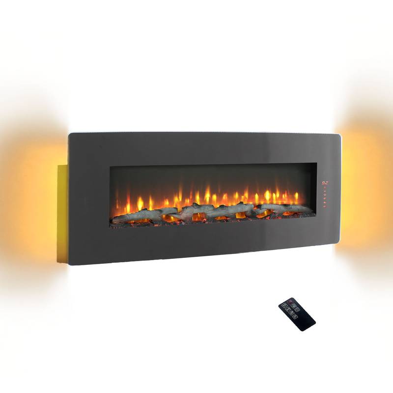 Curved Wall-Mount Electric Fireplace with Remote & Color Flame