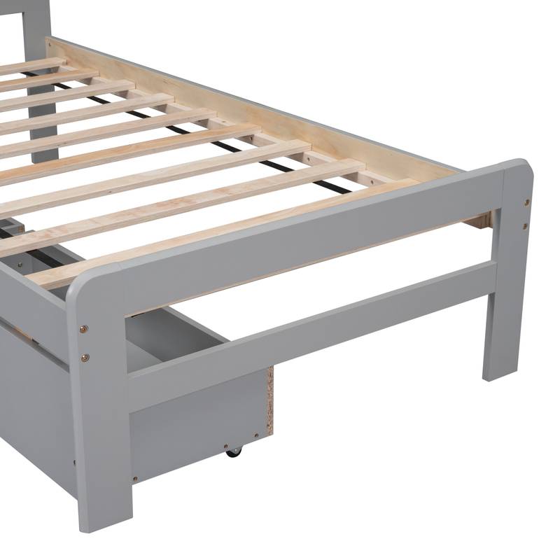 Chic Grey Twin Platform Bed with Storage Drawers
