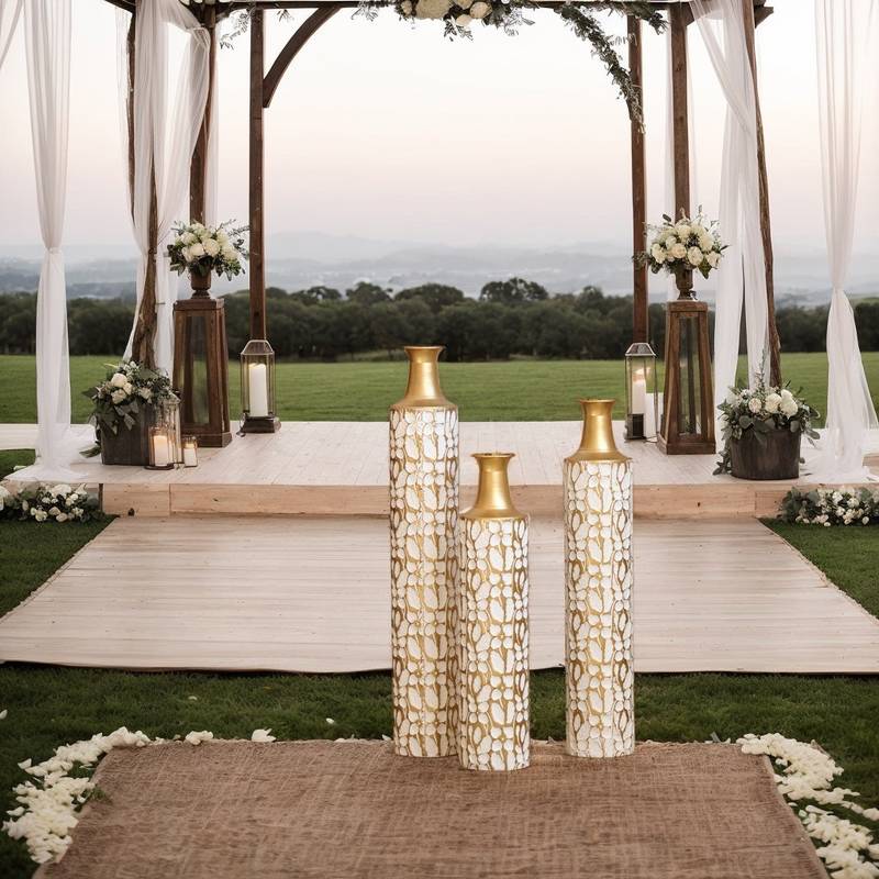 Golden Elegance: Vintage Floor Vase Set