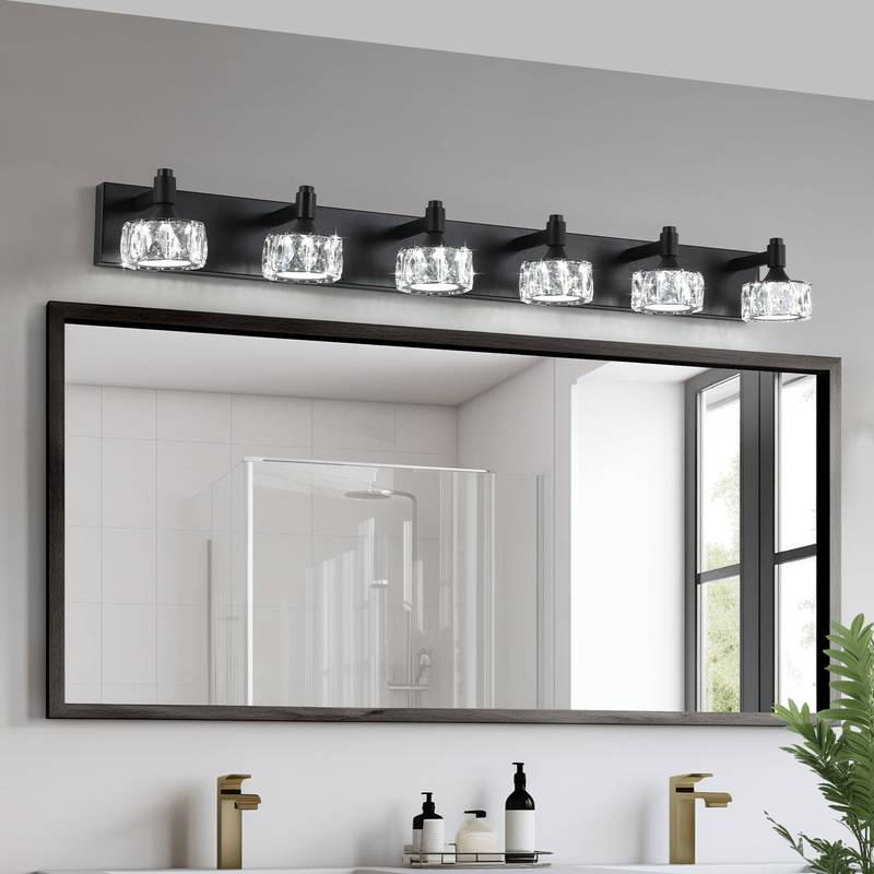 Chic Black LED Vanity Light with Crystal Shades