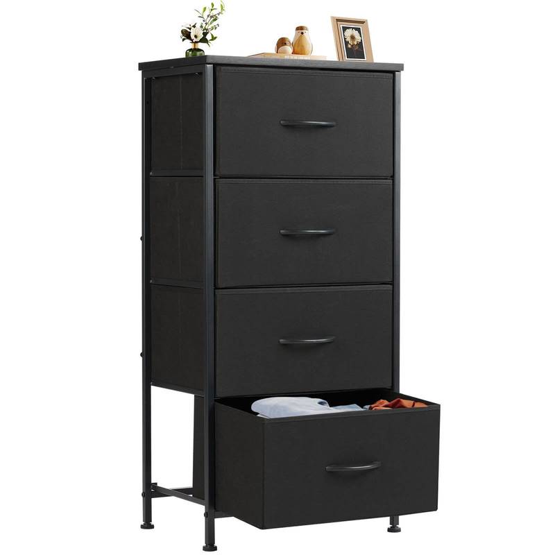 Stylish Black Drawer Chest with Metal Frame & Wood Top