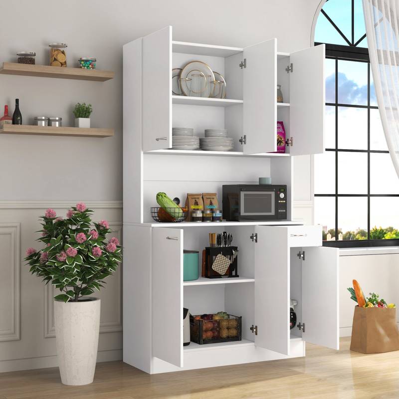 Stylish 6-Door Wardrobe & Kitchen Cabinet in White