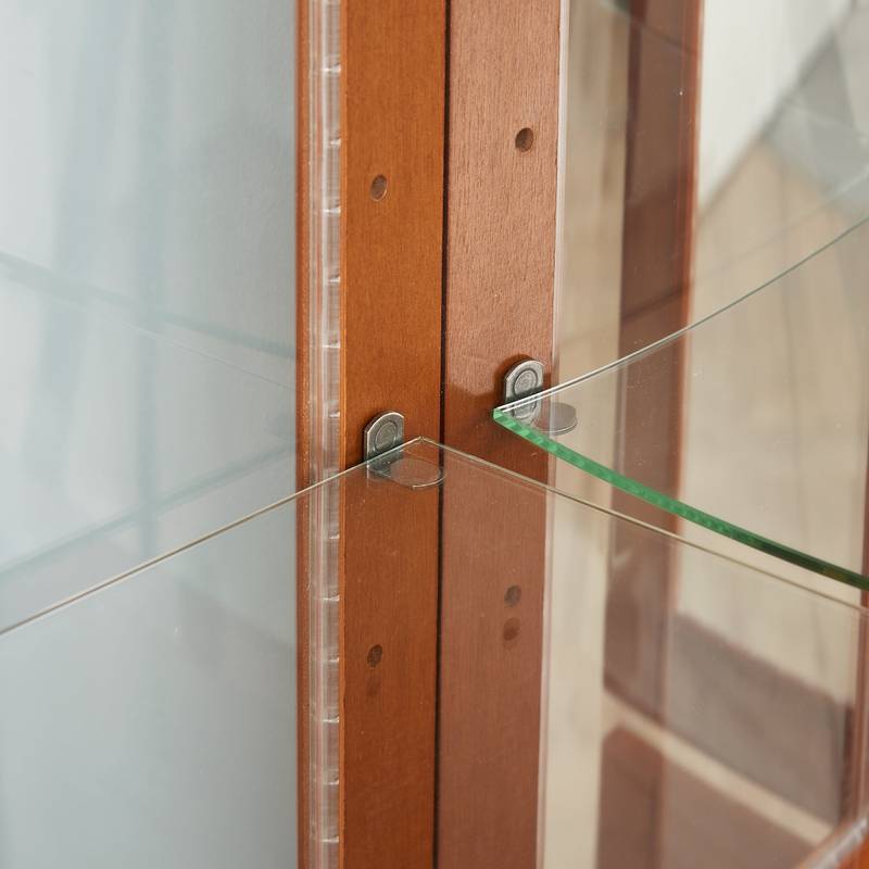 Luminous Walnut Curio Cabinet with Adjustable Shelves and Mirror Back