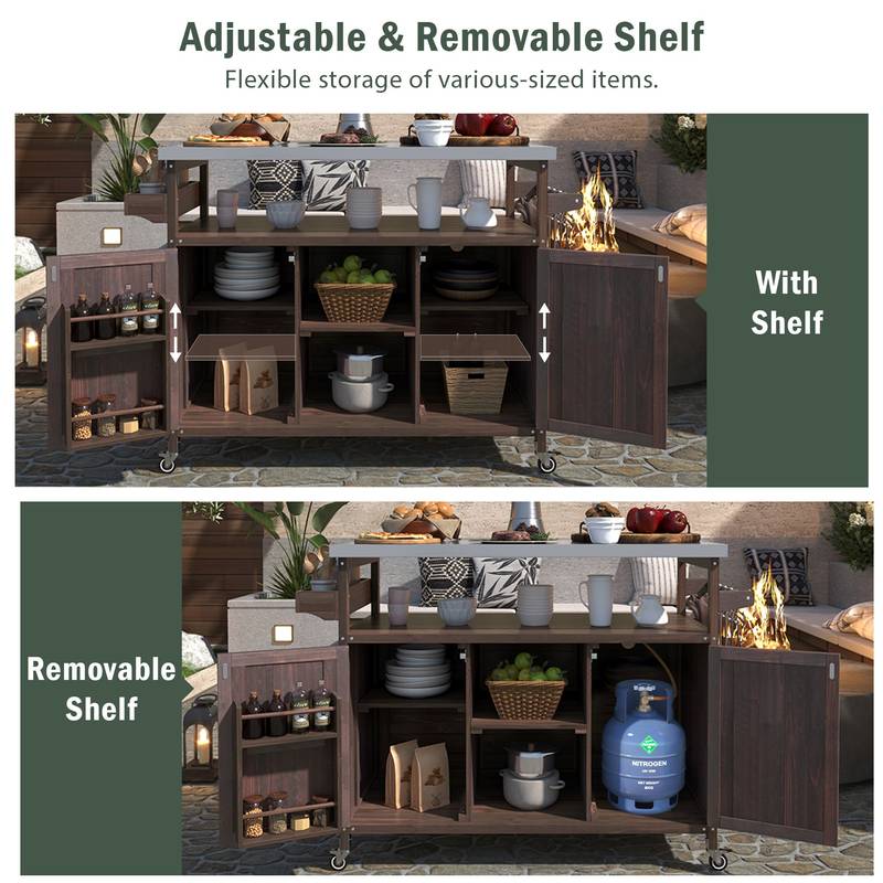 Rustic Rolling Outdoor Kitchen Bar & Grill Station