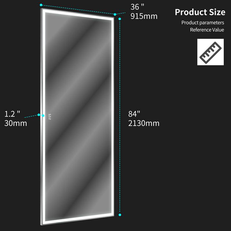 GlamGlow LED Bathroom Mirror: Illuminated Full-Body Reflection in Silver