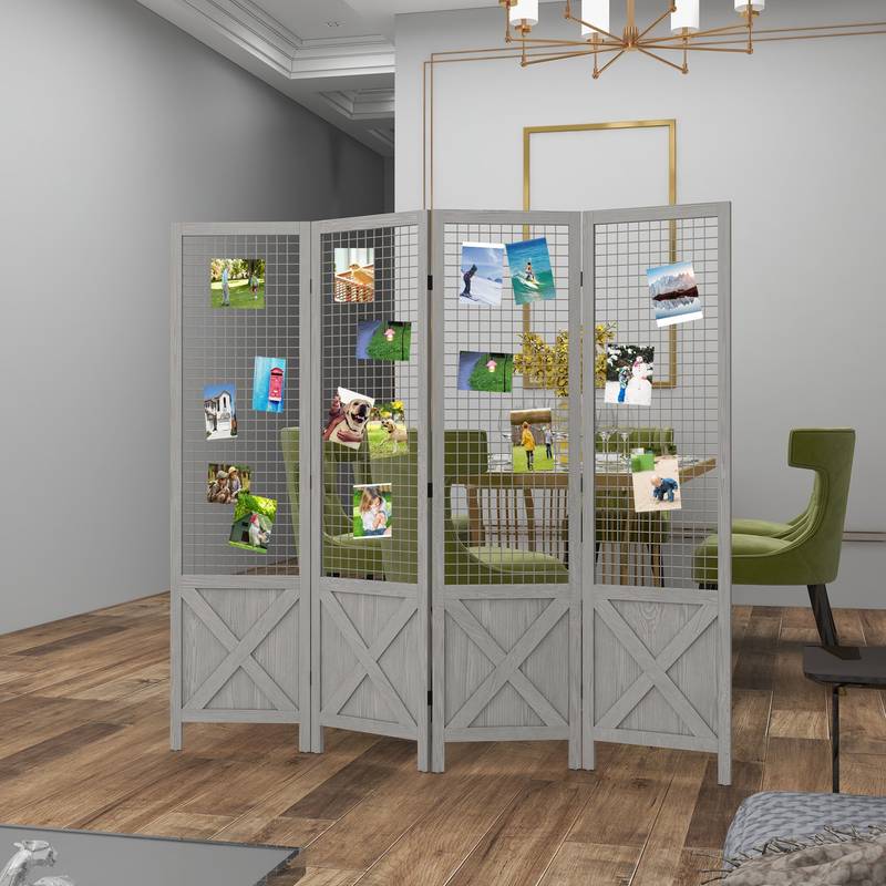 Chic Folding Room Divider - Portable Privacy Screen in Distressed Gray