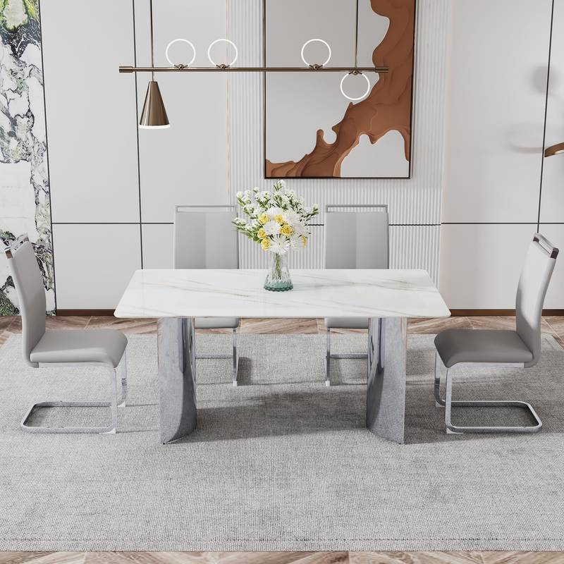 Sleek Marble-Design Dining Table