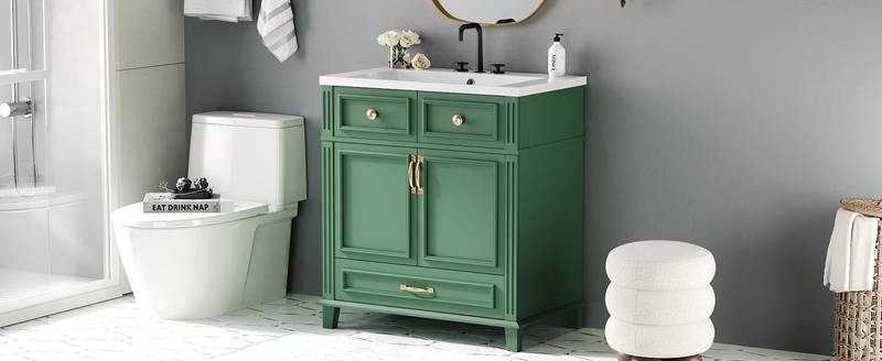 Vintage Green Bathroom Vanity with Soft-Close Storage