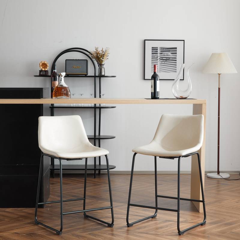 Chic Vintage Faux Leather Counter Stools - Set of Two