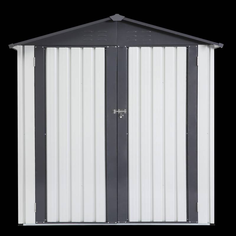 Stylish Gray and White Garden Shed for Outdoor Tool Storage