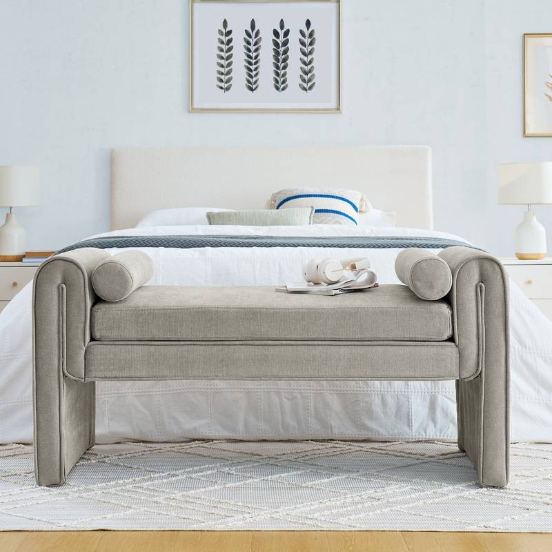 Cozy Gray Linen Bench