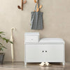 Cozy White Shoe Storage Bench with Cushion and Adjustable Drawer